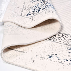 White Area Rug - Machine Made Rug With Frame Design | 6mm Pile Height, Durable Polyester