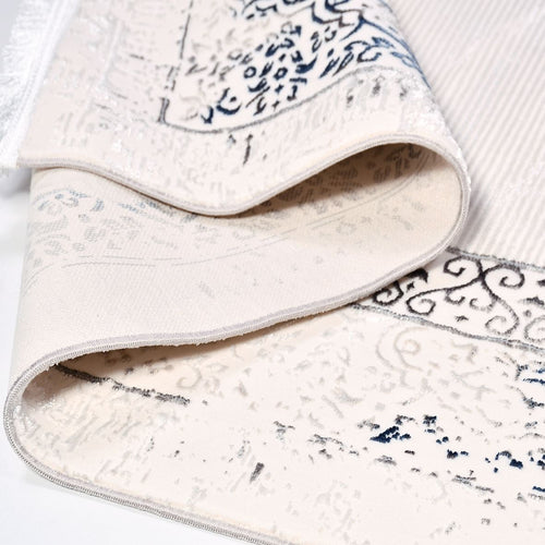 White Area Rug - Machine Made Rug With Frame Design | 6mm Pile Height, Durable Polyester