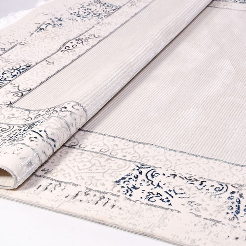 White Area Rug - Machine Made Rug With Frame Design | 6mm Pile Height, Durable Polyester