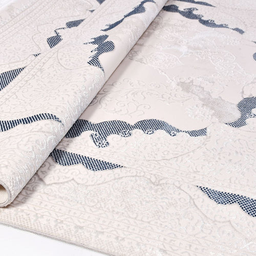 Classic Area Rug - Machine Made White Polyester Rug with 6mm Pile for Living Room