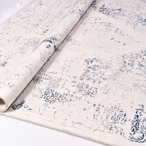 Vintage Area Rug – Machine Made Cream Blue Rug With 6mm Pile Height | Durable Floor Covering