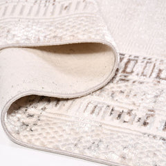 Cream Area Rug - Machine Made Rug With Frame Design | 6mm Pile Polyester Carpet