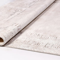 Cream Area Rug - Machine Made Rug With Frame Design | 6mm Pile Polyester Carpet