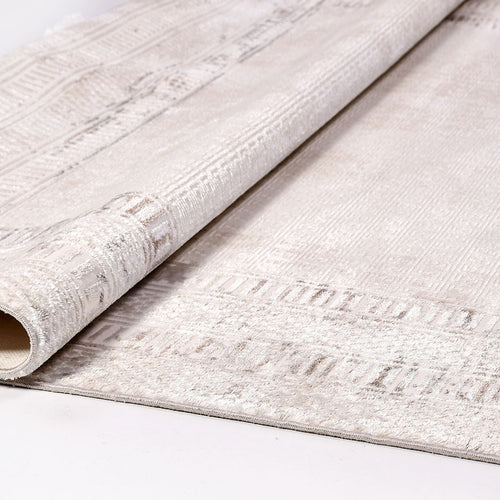 Cream Area Rug - Machine Made Rug With Frame Design | 6mm Pile Polyester Carpet