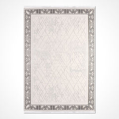 Cream Grey Area Rug – Machine Made Rug With Frame Design Carpet, 6mm Pile Height
