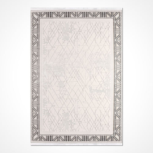 Cream Grey Area Rug – Machine Made Rug With Frame Design Carpet, 6mm Pile Height