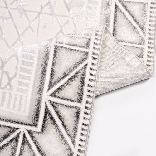 Cream Grey Area Rug – Machine Made Rug With Frame Design Carpet, 6mm Pile Height