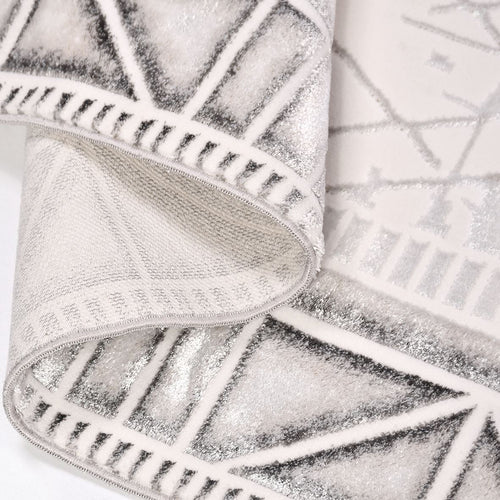 Cream Grey Area Rug – Machine Made Rug With Frame Design Carpet, 6mm Pile Height