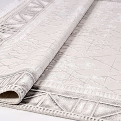 Cream Grey Area Rug – Machine Made Rug With Frame Design Carpet, 6mm Pile Height