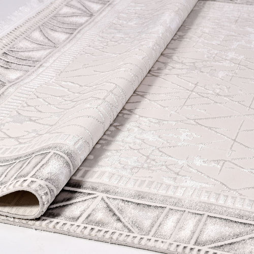Cream Grey Area Rug – Machine Made Rug With Frame Design Carpet, 6mm Pile Height