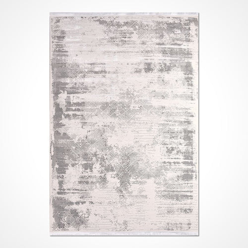 Modern Area Rug – Machine Made Grey Cream Rug With Low Pile & Durable Polyester