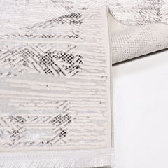 Modern Area Rug – Machine Made Grey Cream Rug With Low Pile & Durable Polyester