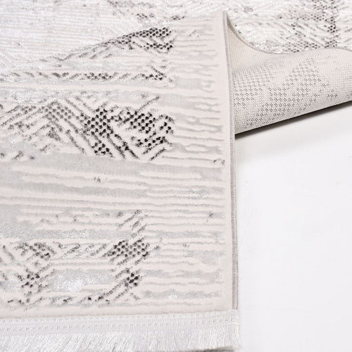 Modern Area Rug – Machine Made Grey Cream Rug With Low Pile & Durable Polyester