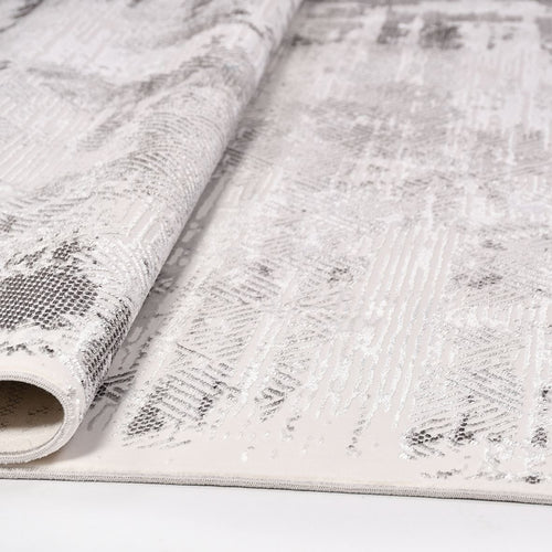 Modern Area Rug – Machine Made Grey Cream Rug With Low Pile & Durable Polyester