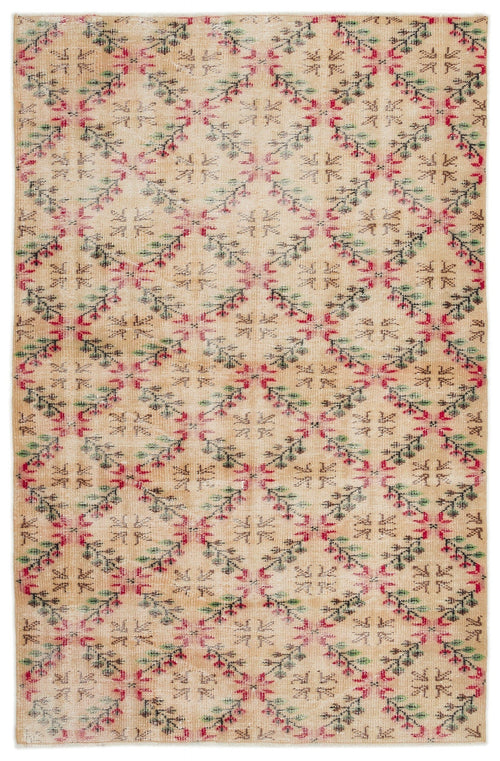 Atina Beige Vintage Wool Handmade Area Rug 4'10" x 7'5"