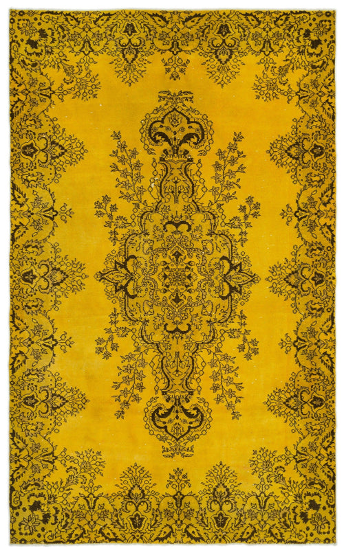 Atina Yellow Vintage Wool Handmade Area Rug 6'1" x 9'11"