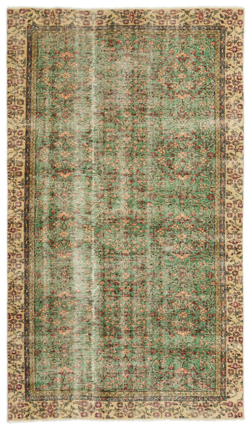 Atina Green Vintage Wool Handmade Area Rug 4'11" x 8'7"