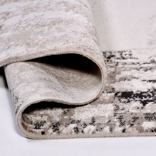 Machine Made Area Rug – Cream Acrylic Fiber Rug with Laser Cut Edge