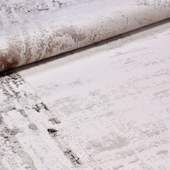 Machine Made Area Rug – Cream Acrylic Fiber Rug with Laser Cut Edge