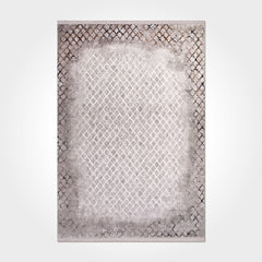 Beige Geometric Area Rug - Machine Made Rug with Soft Pile & Laser Cut Edges