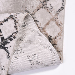 Beige Geometric Area Rug - Machine Made Rug with Soft Pile & Laser Cut Edges