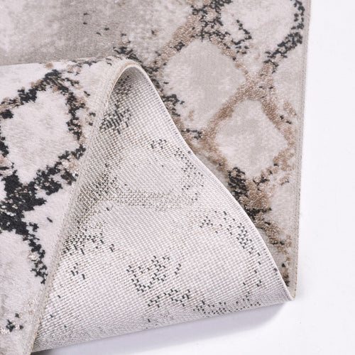 Beige Geometric Area Rug - Machine Made Rug with Soft Pile & Laser Cut Edges