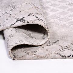 Beige Geometric Area Rug - Machine Made Rug with Soft Pile & Laser Cut Edges