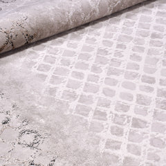 Beige Geometric Area Rug - Machine Made Rug with Soft Pile & Laser Cut Edges