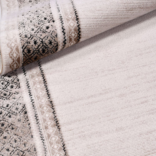 Machine Made Area Rug – Cream Frame Design Rug With Laser Cut Edges