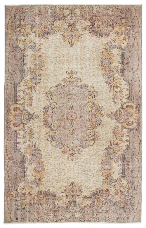 Atina Beige Vintage Wool Handmade Area Rug 5'8" x 8'11"
