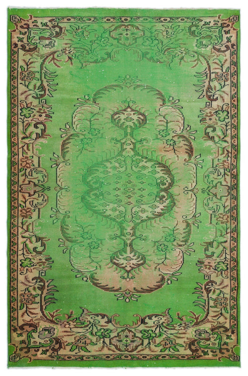 Atina Green Vintage Wool Handmade Area Rug 5'3" x 8'11"