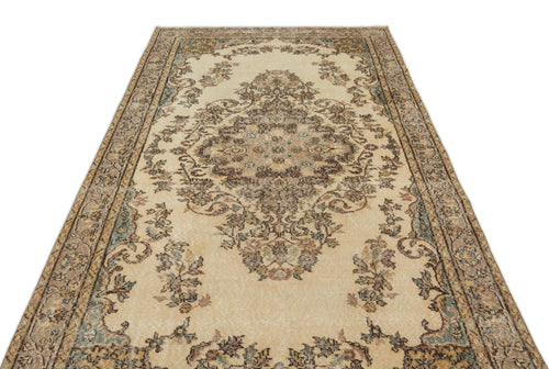 Atina Beige Vintage Wool Handmade Area Rug 5'7" x 10'6"