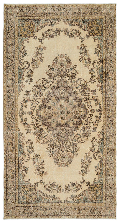 Atina Beige Vintage Wool Handmade Area Rug 5'7" x 10'6"