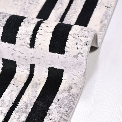 Mckenna Black Frame Viscose Machine Made Area Rug