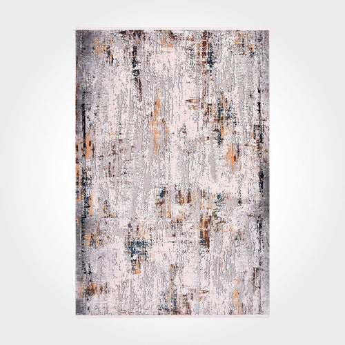 Modern Viscose Area Rug - Machine Made Grey Rug With Low Pile Height & Anti Slip