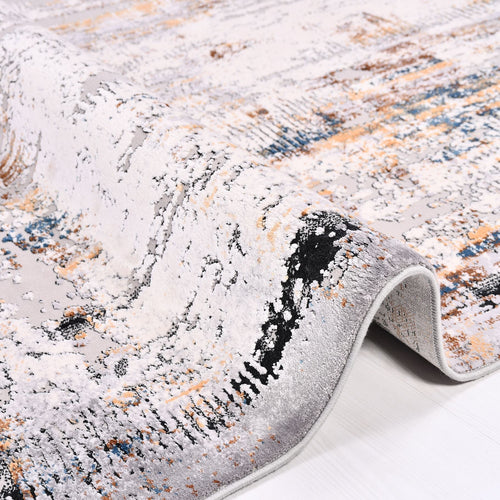 Modern Viscose Area Rug - Machine Made Grey Rug With Low Pile Height & Anti Slip