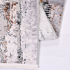 Modern Viscose Area Rug - Machine Made Grey Rug With Low Pile Height & Anti Slip