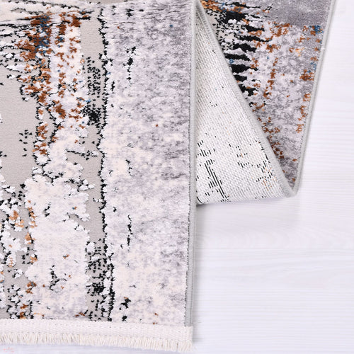 Modern Viscose Area Rug - Machine Made Grey Rug With Low Pile Height & Anti Slip