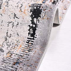 Modern Viscose Area Rug - Machine Made Grey Rug With Low Pile Height & Anti Slip