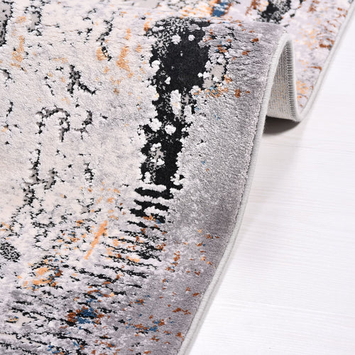 Modern Viscose Area Rug - Machine Made Grey Rug With Low Pile Height & Anti Slip