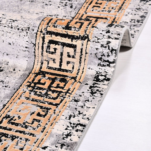 Viscose Area Rug – Machine Made Grey Frame Low Pile Durable Carpet