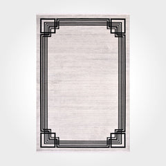 Viscose Area Rug – Machine Made Rug with White Frame, Soft Cotton Weft Carpet