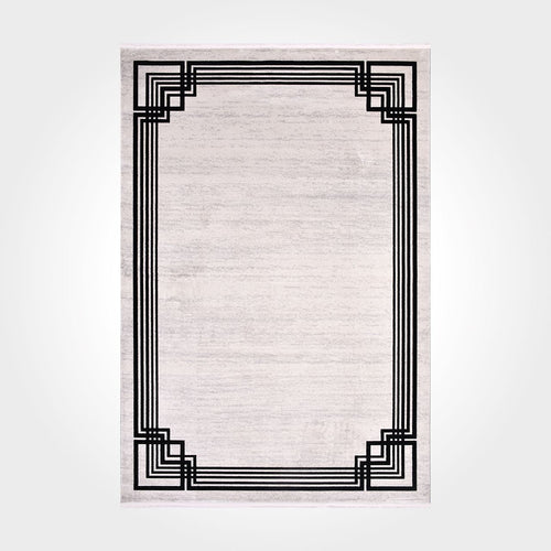 Viscose Area Rug – Machine Made Rug with White Frame, Soft Cotton Weft Carpet