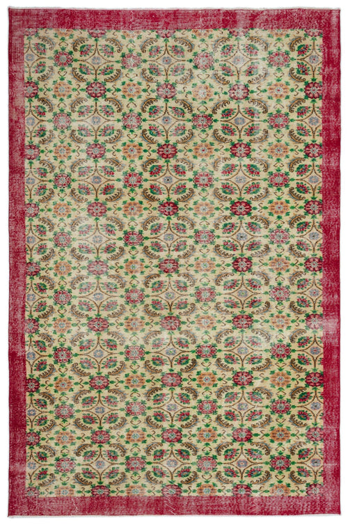 Atina Beige Vintage Wool Handmade Area Rug 6'9" x 10'5"