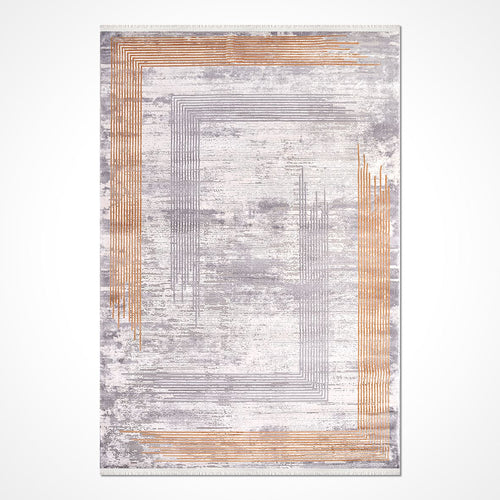 Zelda Grey Striped Viscose Machine Made Area Rug
