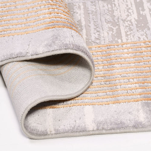 Zelda Grey Striped Viscose Machine Made Area Rug