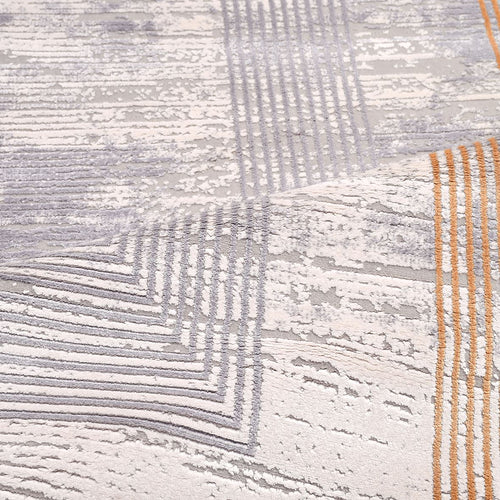 Zelda Grey Striped Viscose Machine Made Area Rug