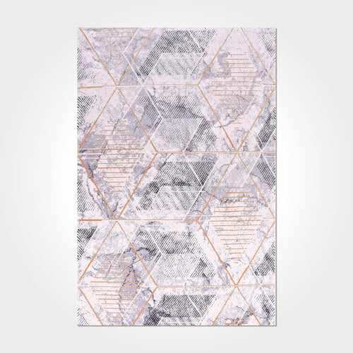 Kylee Grey Geometric Viscose Machine Made Area Rug