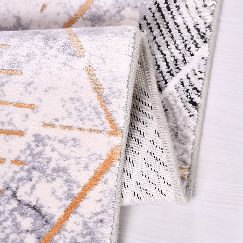 Kylee Grey Geometric Viscose Machine Made Area Rug