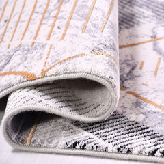 Kylee Grey Geometric Viscose Machine Made Area Rug